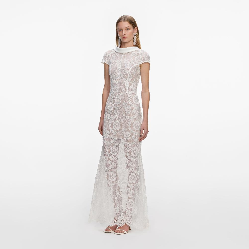 Self Portrait White Lace Scoop Back Maxi Dress CLOTHING