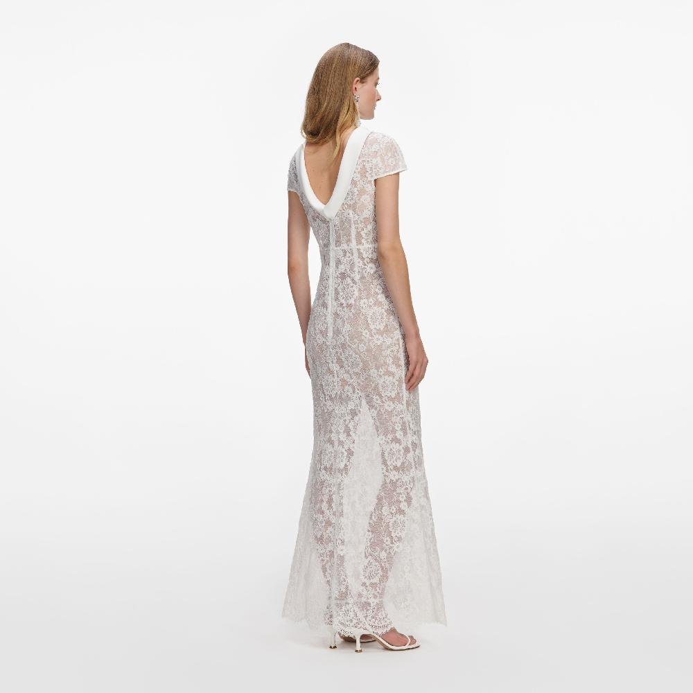 Self Portrait White Lace Scoop Back Maxi Dress CLOTHING