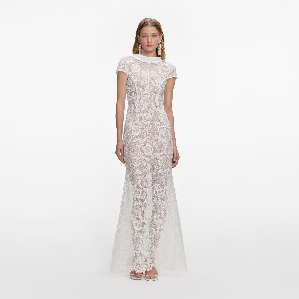 self portrait White Lace Scoop Back Maxi Dress CLOTHING