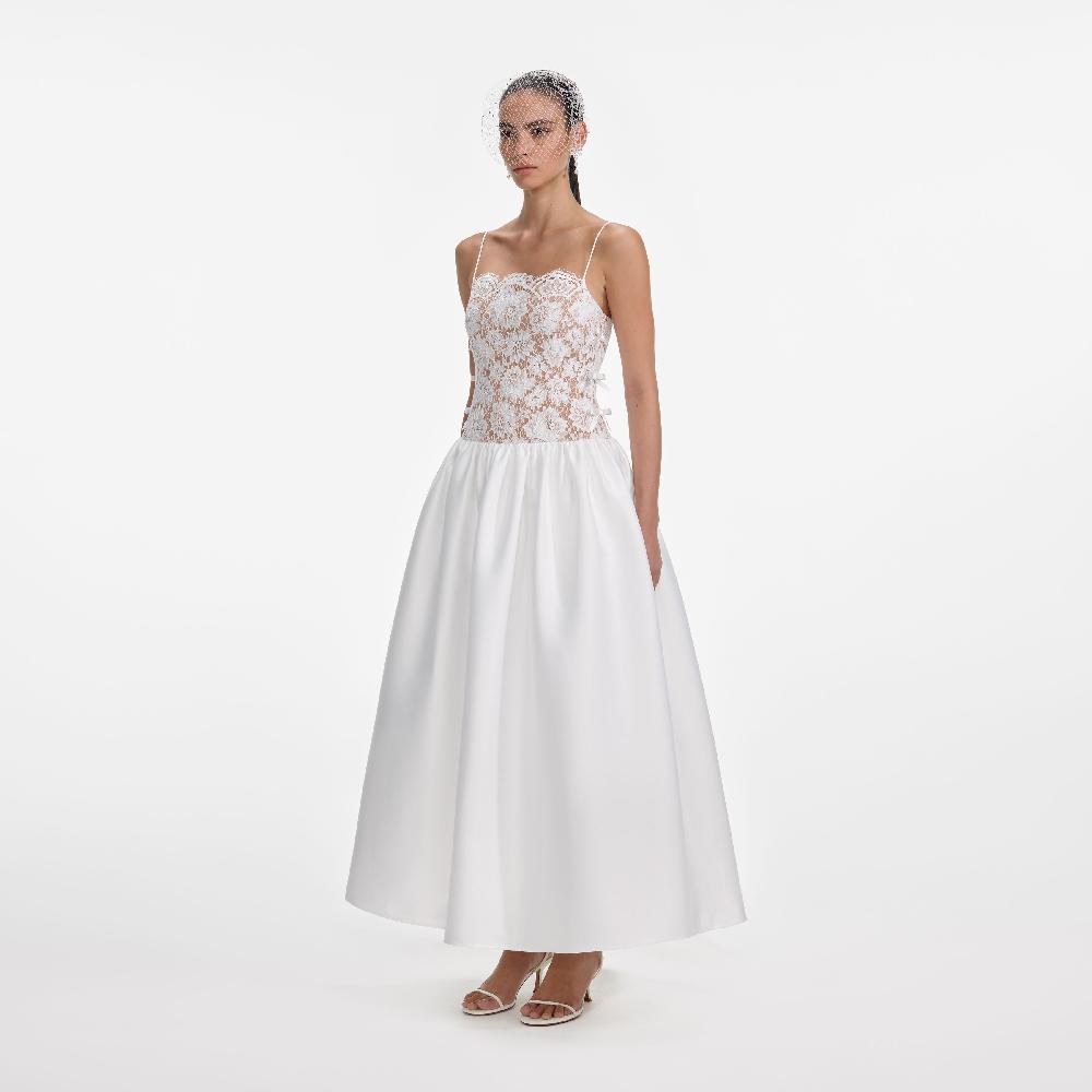 Self Portrait White Lace Taffeta Maxi Dress CLOTHING
