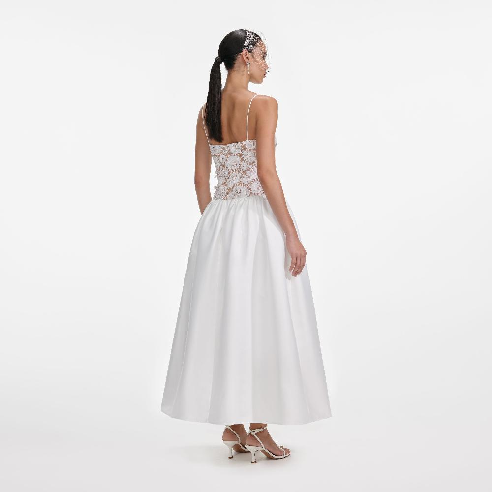 Self Portrait White Lace Taffeta Maxi Dress CLOTHING