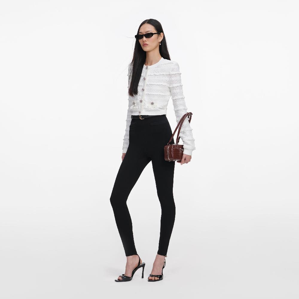 Self Portrait White Pointelle Diamante Cardigan CLOTHING