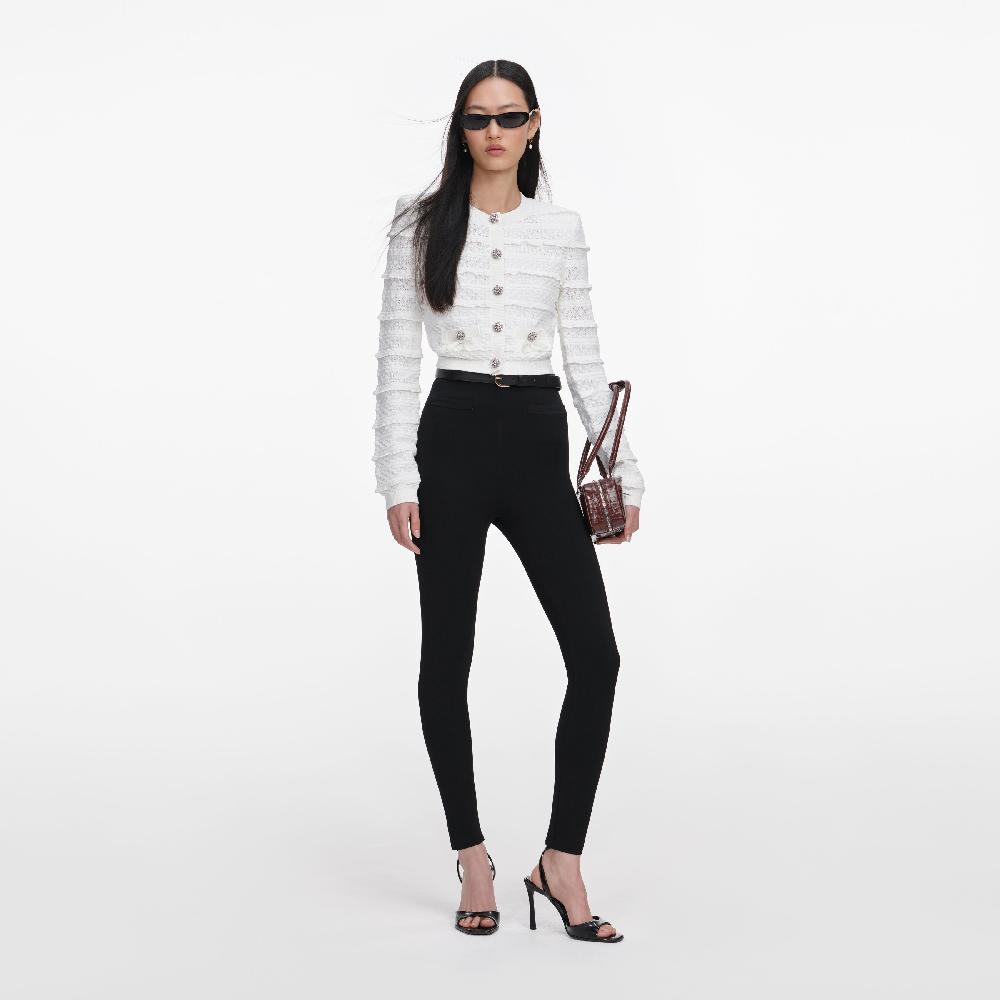 self portrait White Pointelle Diamante Cardigan CLOTHING