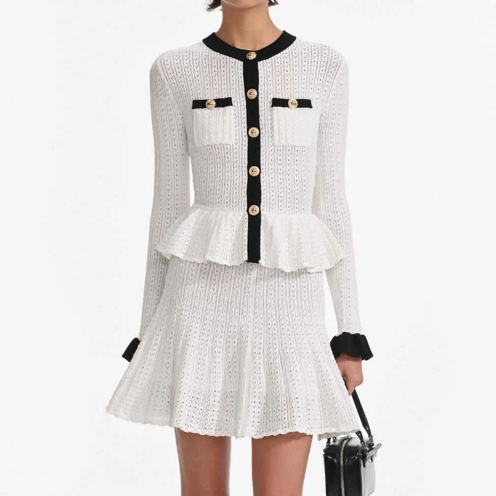 Self Portrait White Pointelle Knit Contrast Mini Dress CLOTHING