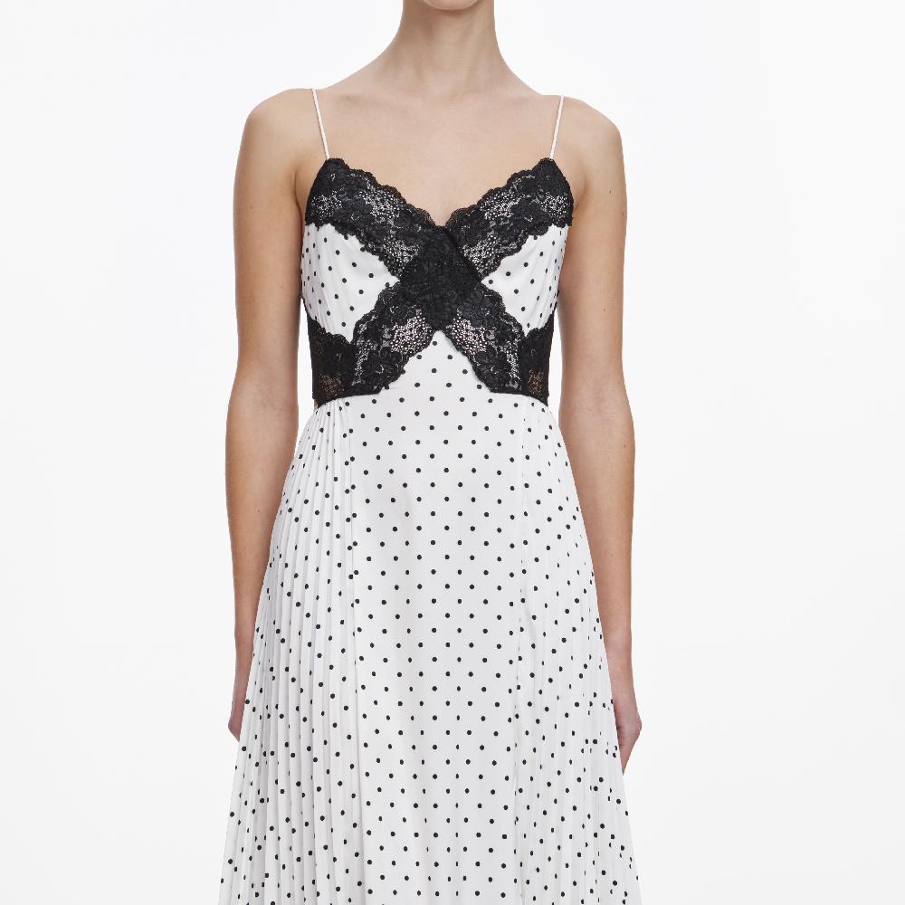 Self Portrait White Polka Dot Satin Lace Maxi Dress CLOTHING