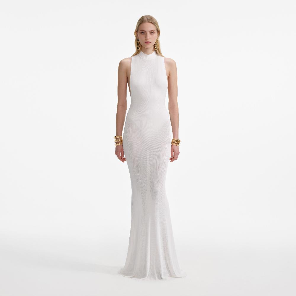 self portrait White Racer Back Viscose Knit Maxi Dress CLOTHING