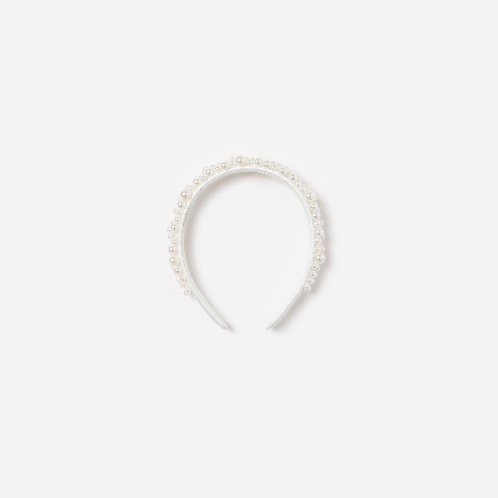 Self Portrait White Satin Pearl Embellished Headband KIDS