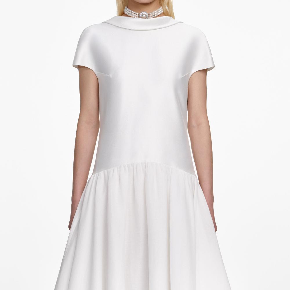 Self Portrait White Satin Ramie Midi Dress CLOTHING