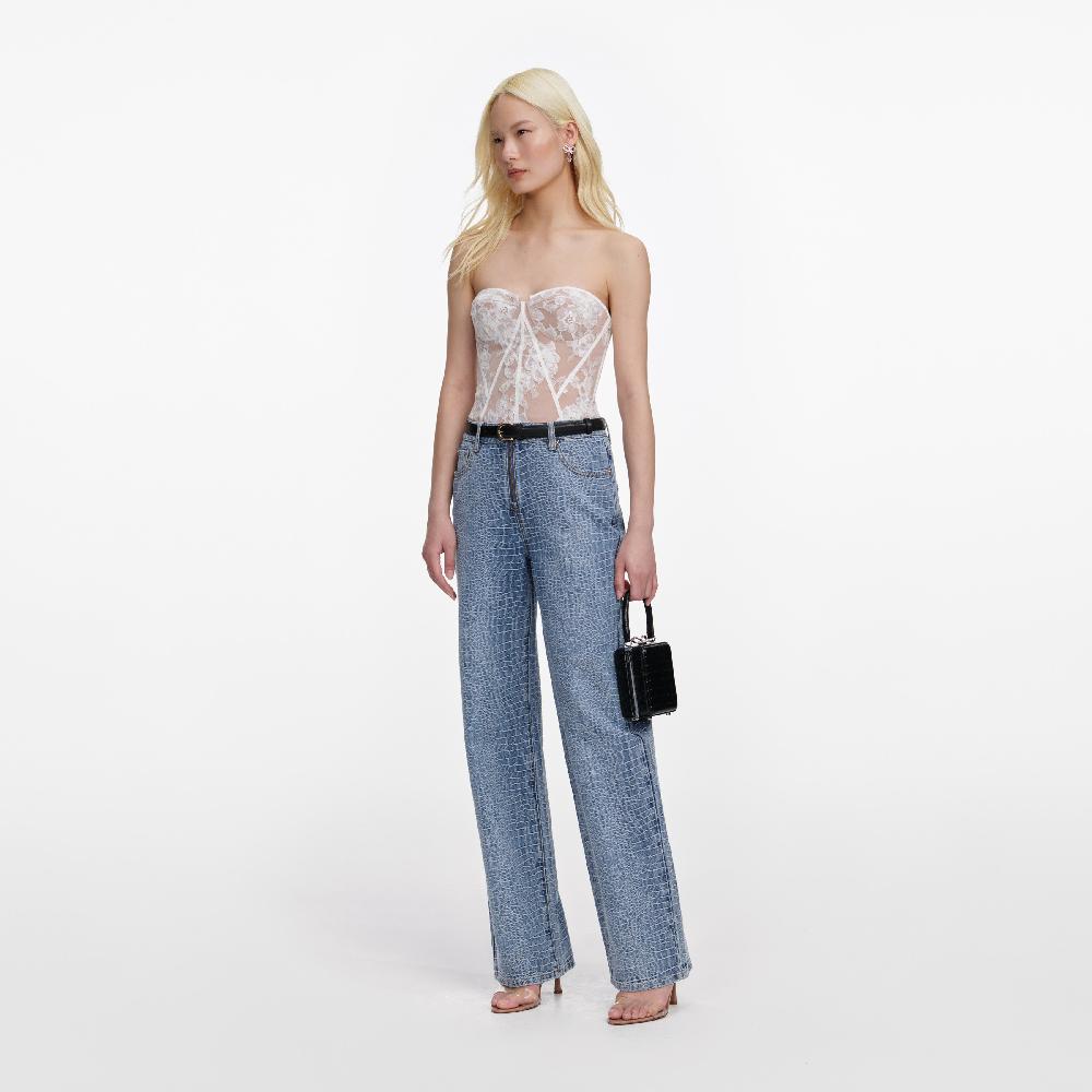 Self Portrait White Sequin Lace Bandeau Top CLOTHING