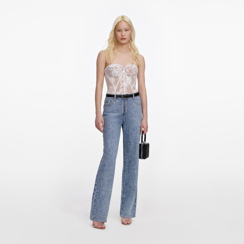 self portrait White Sequin Lace Bandeau Top CLOTHING