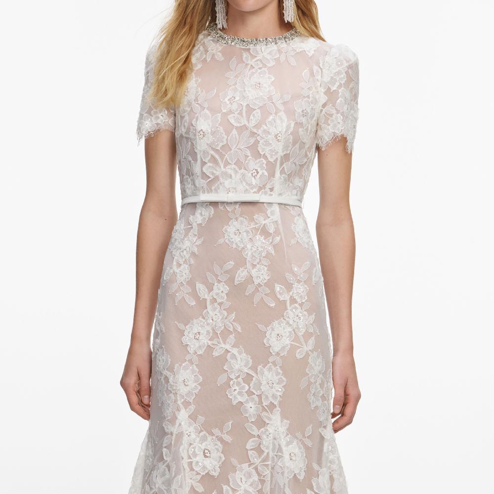Self Portrait White Sequin Lace Midi Dress CLOTHING