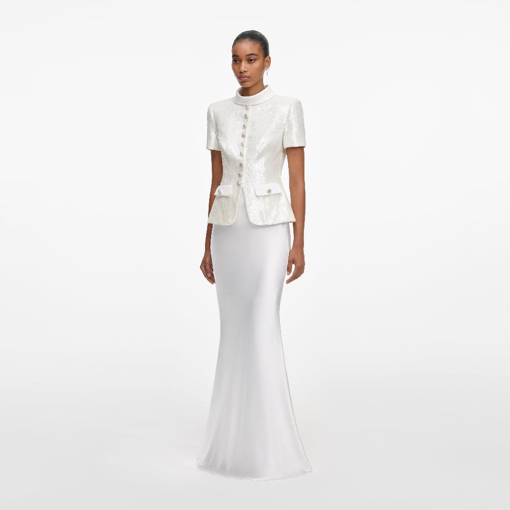 Self Portrait White Sequin Tailored Maxi Dress CLOTHING