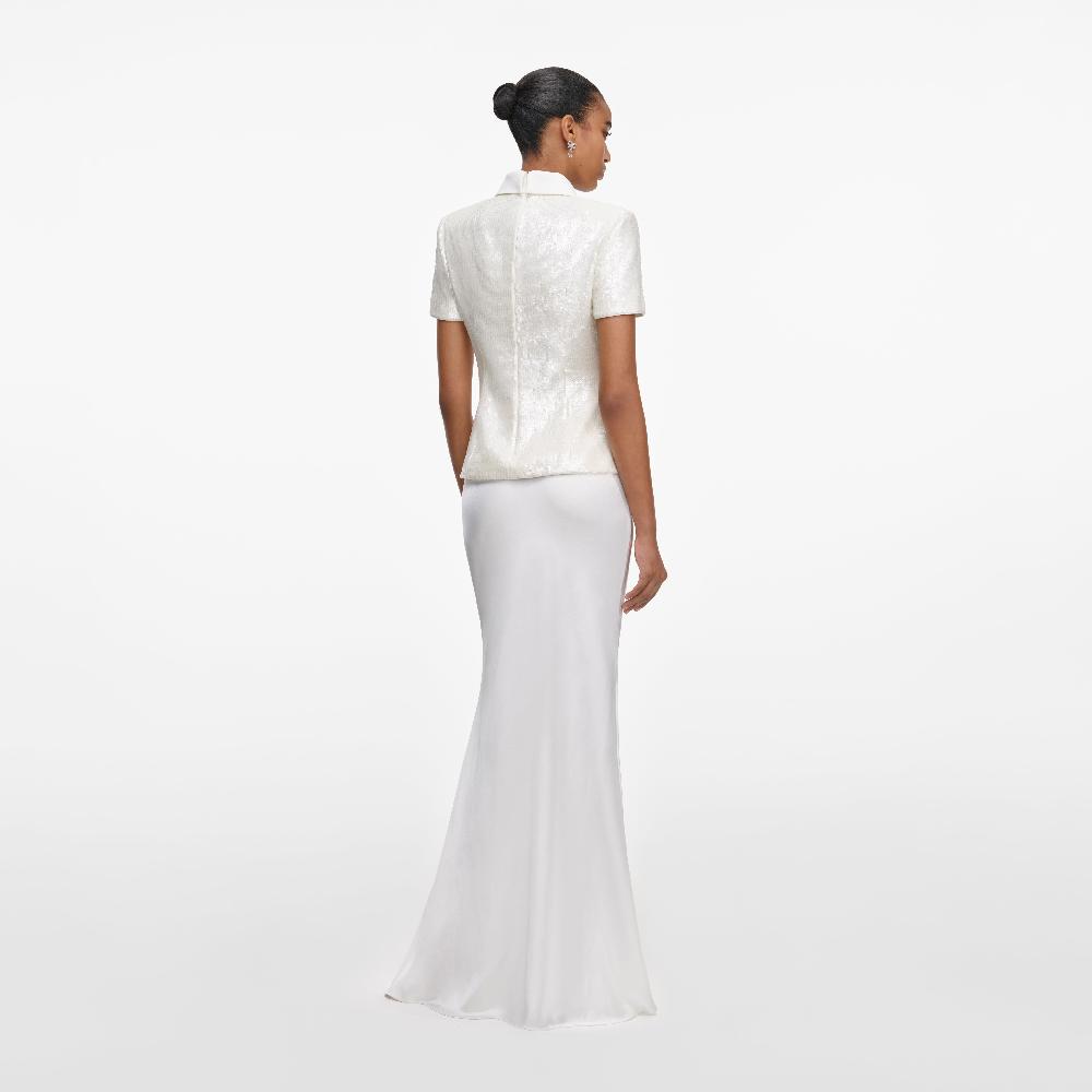 Self Portrait White Sequin Tailored Maxi Dress CLOTHING