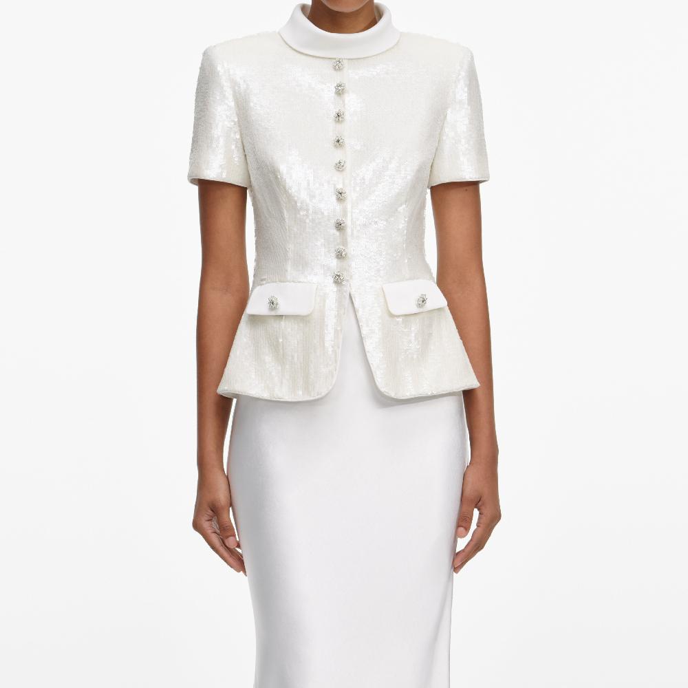 Self Portrait White Sequin Tailored Maxi Dress CLOTHING