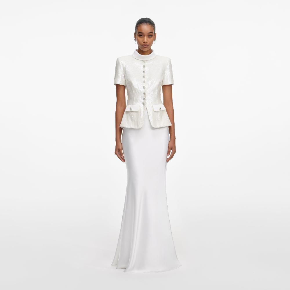 self portrait White Sequin Tailored Maxi Dress CLOTHING