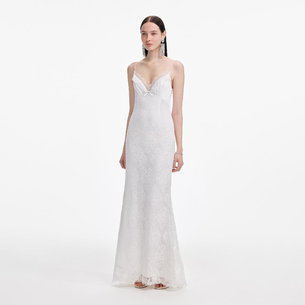 Self Portrait White Strappy Floral Lace Maxi Dress CLOTHING