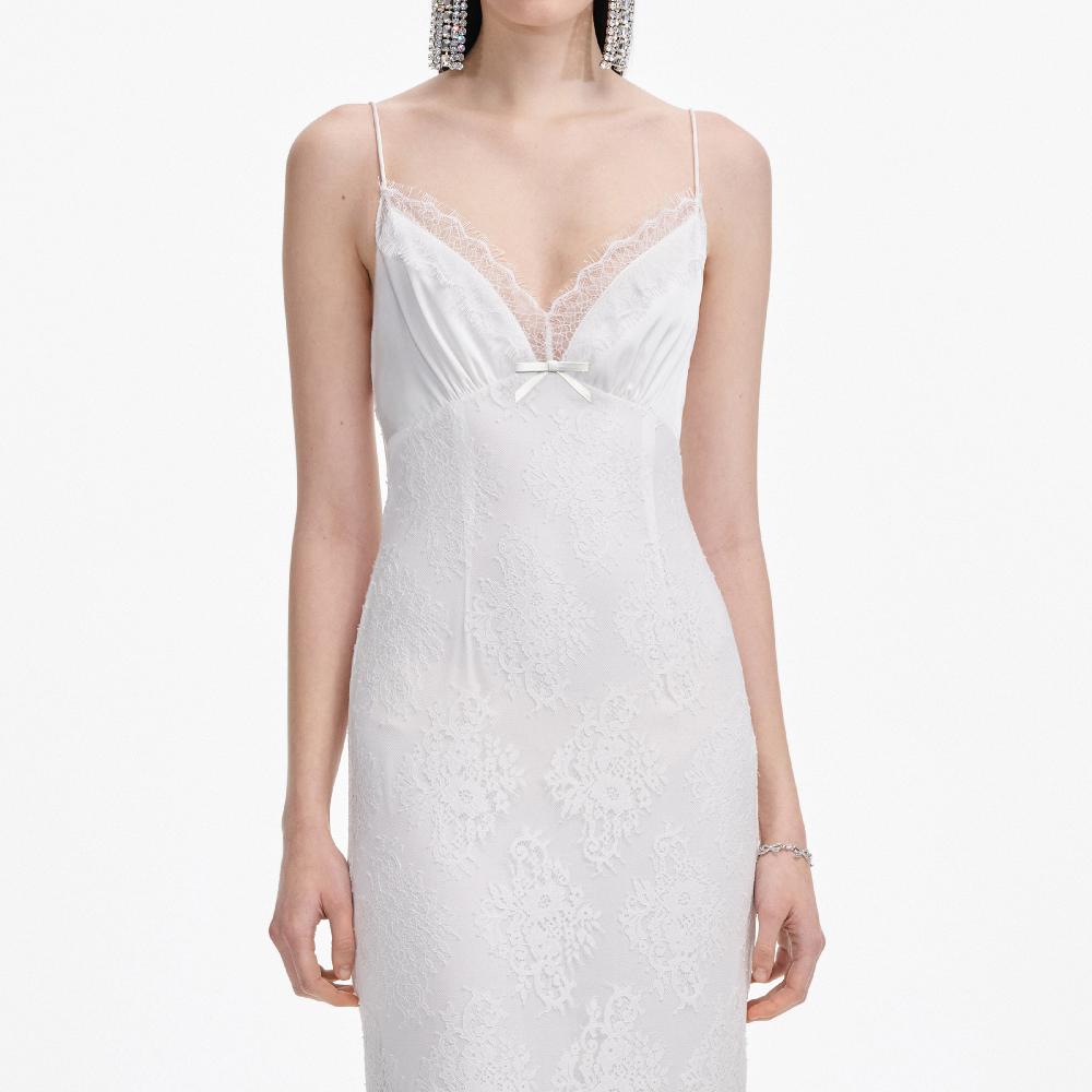 Self Portrait White Strappy Floral Lace Maxi Dress CLOTHING