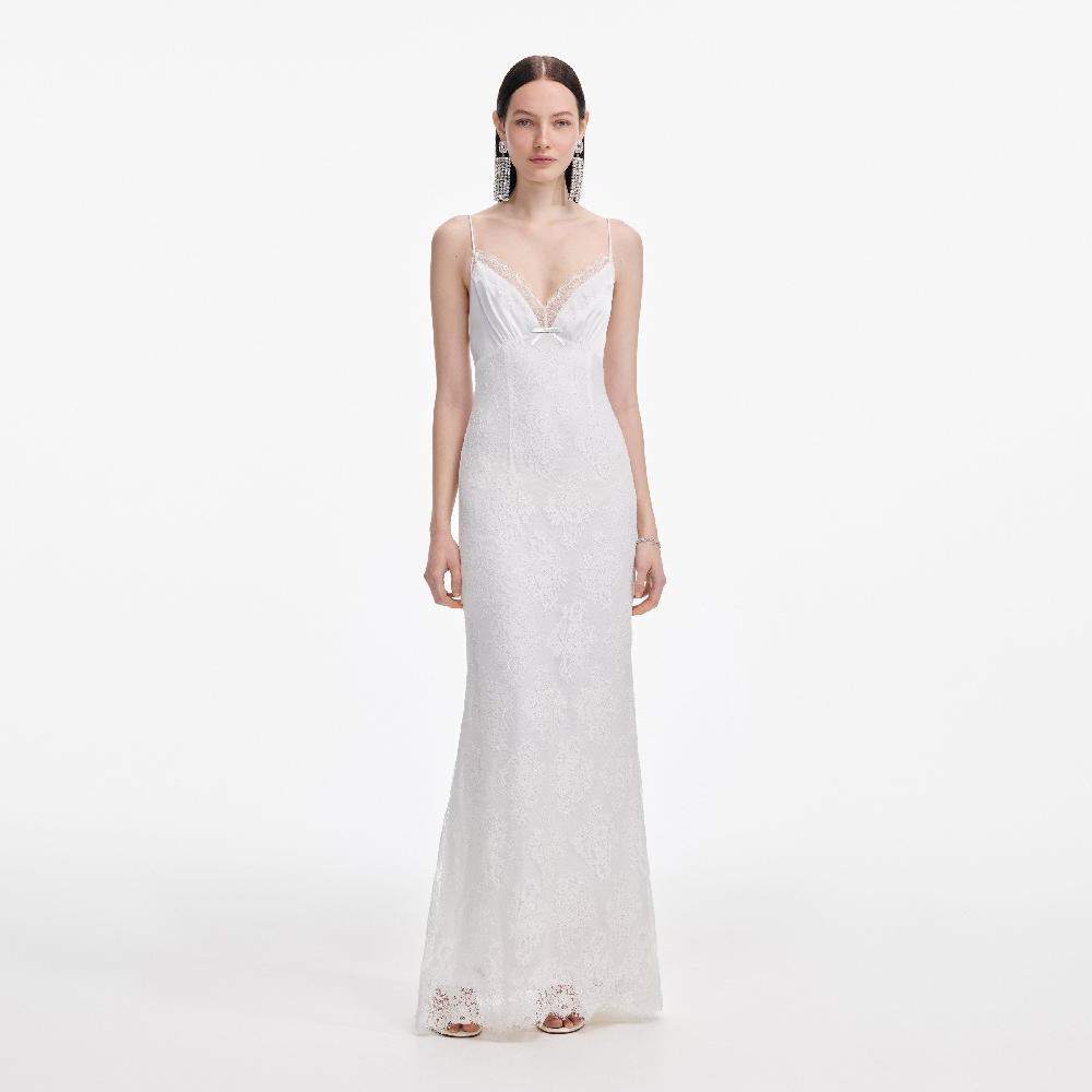 self portrait White Strappy Floral Lace Maxi Dress CLOTHING