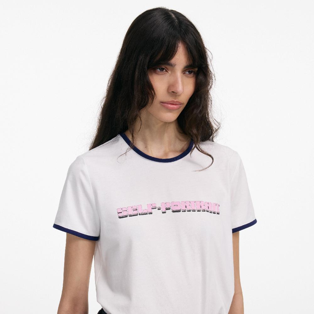 Self Portrait White T-Shirt With Pink SP Logo CLOTHING