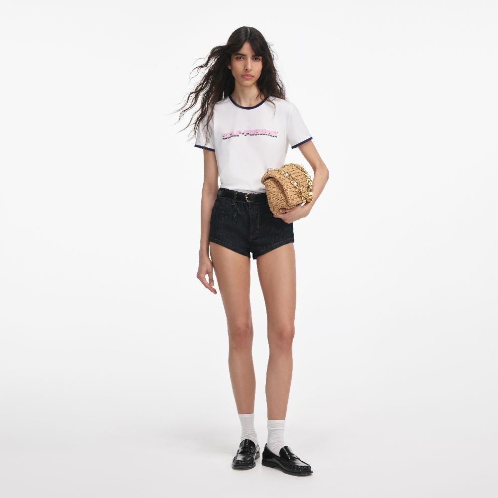 self portrait White T-Shirt With Pink SP Logo CLOTHING