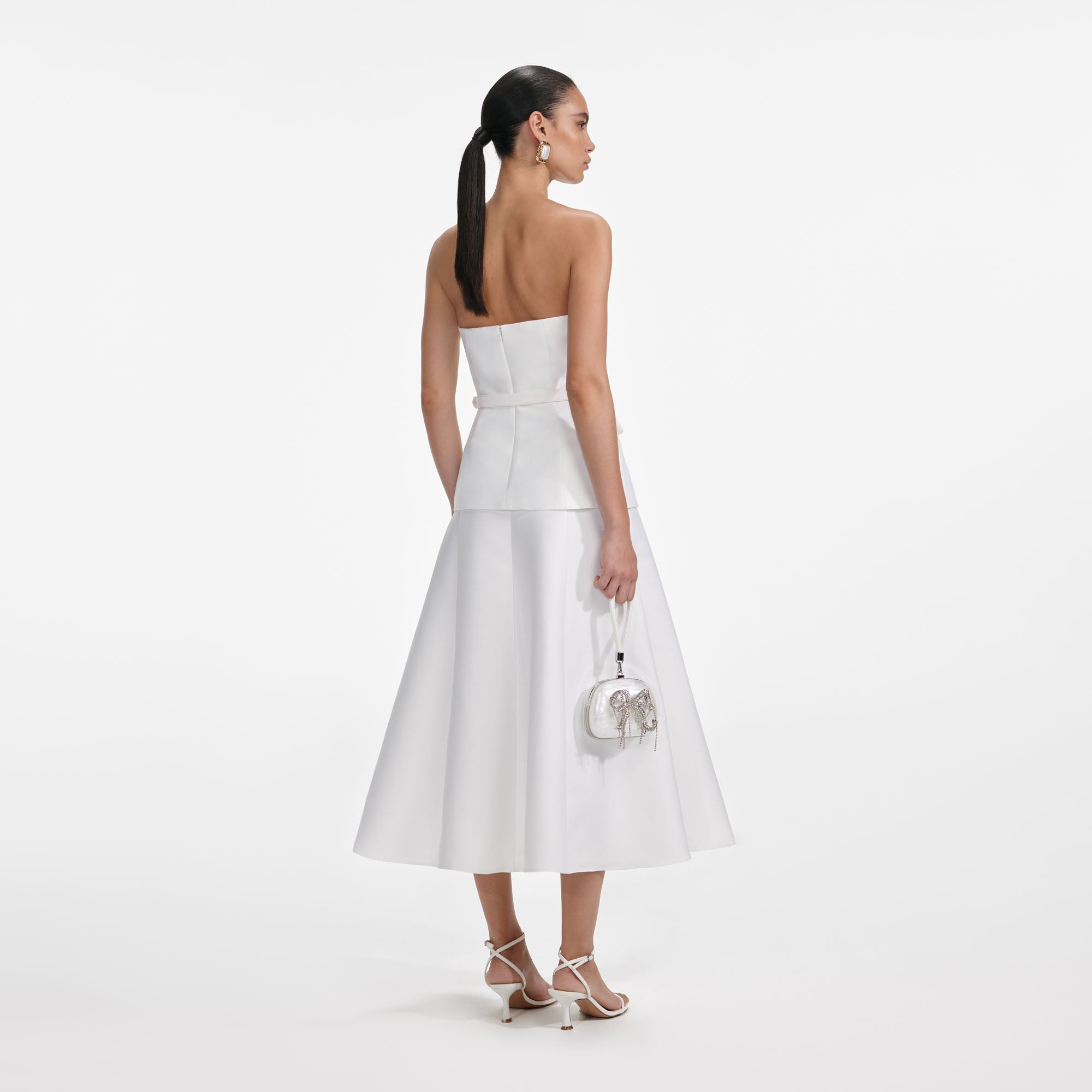 Self Portrait White Taffeta Bandeau Midi Dress CLOTHING