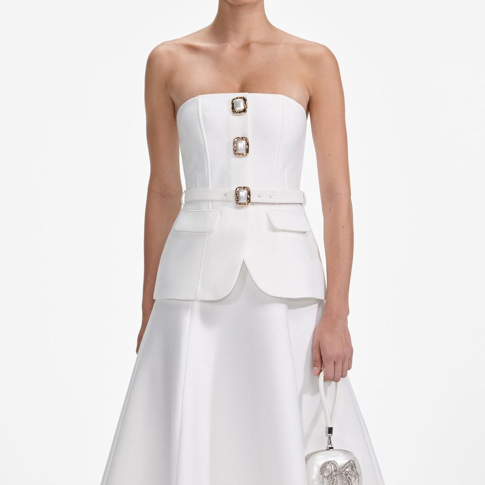Self Portrait White Taffeta Bandeau Midi Dress CLOTHING