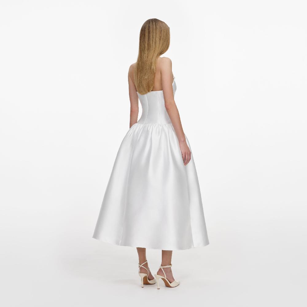 Self Portrait White Taffeta Strapless Midi Dress CLOTHING