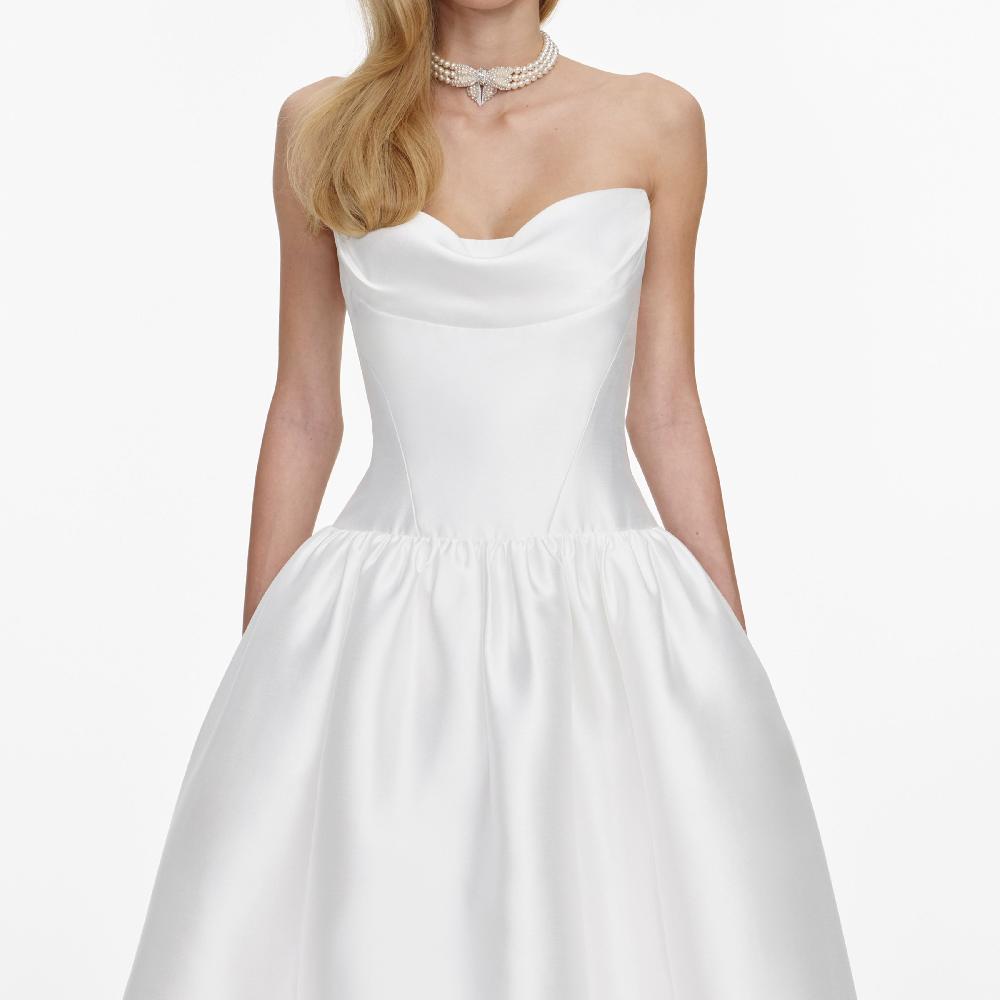 Self Portrait White Taffeta Strapless Midi Dress CLOTHING