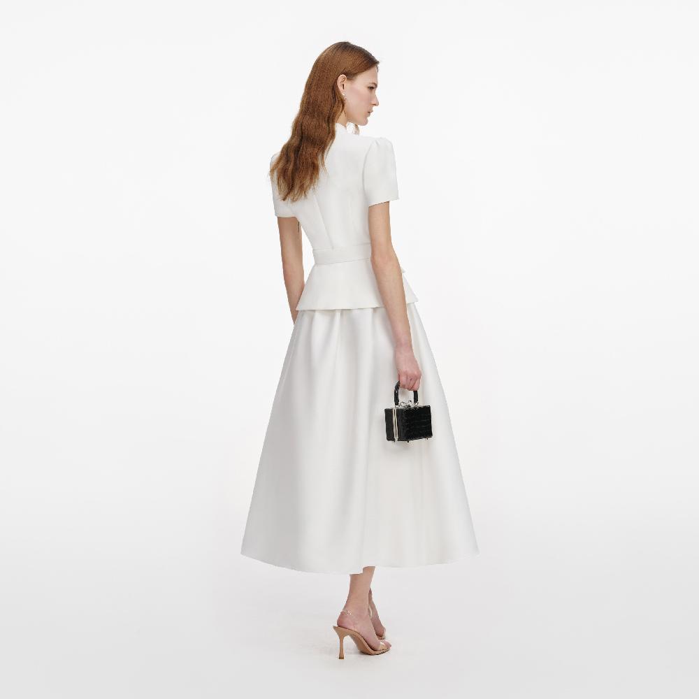 Self Portrait White Tailored Taffeta Midi Dress CLOTHING