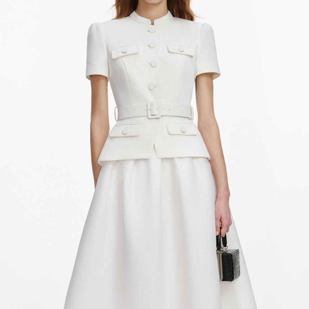 Self Portrait White Tailored Taffeta Midi Dress CLOTHING