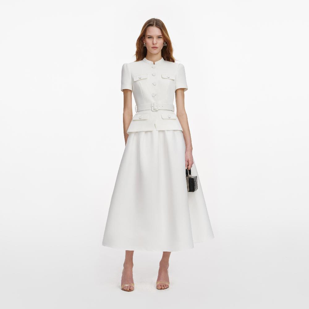 self portrait White Tailored Taffeta Midi Dress CLOTHING