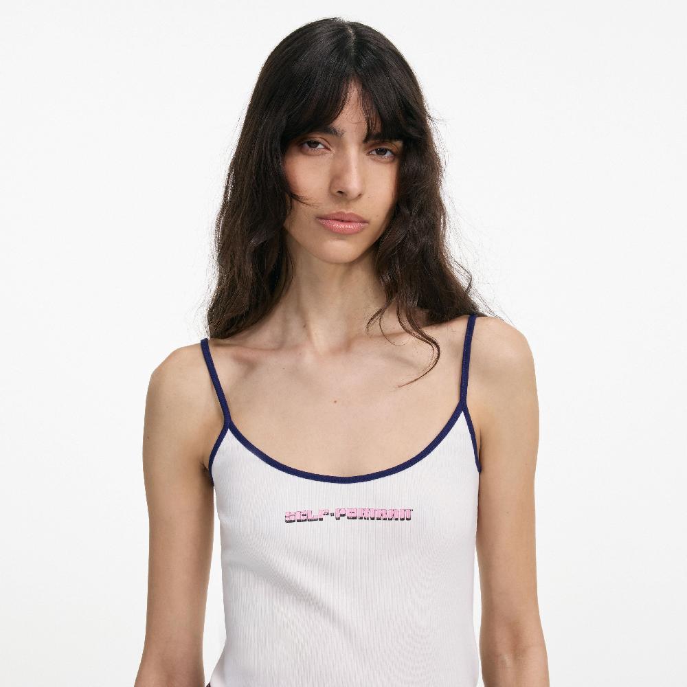 Self Portrait White Vest With Pink SP Logo CLOTHING