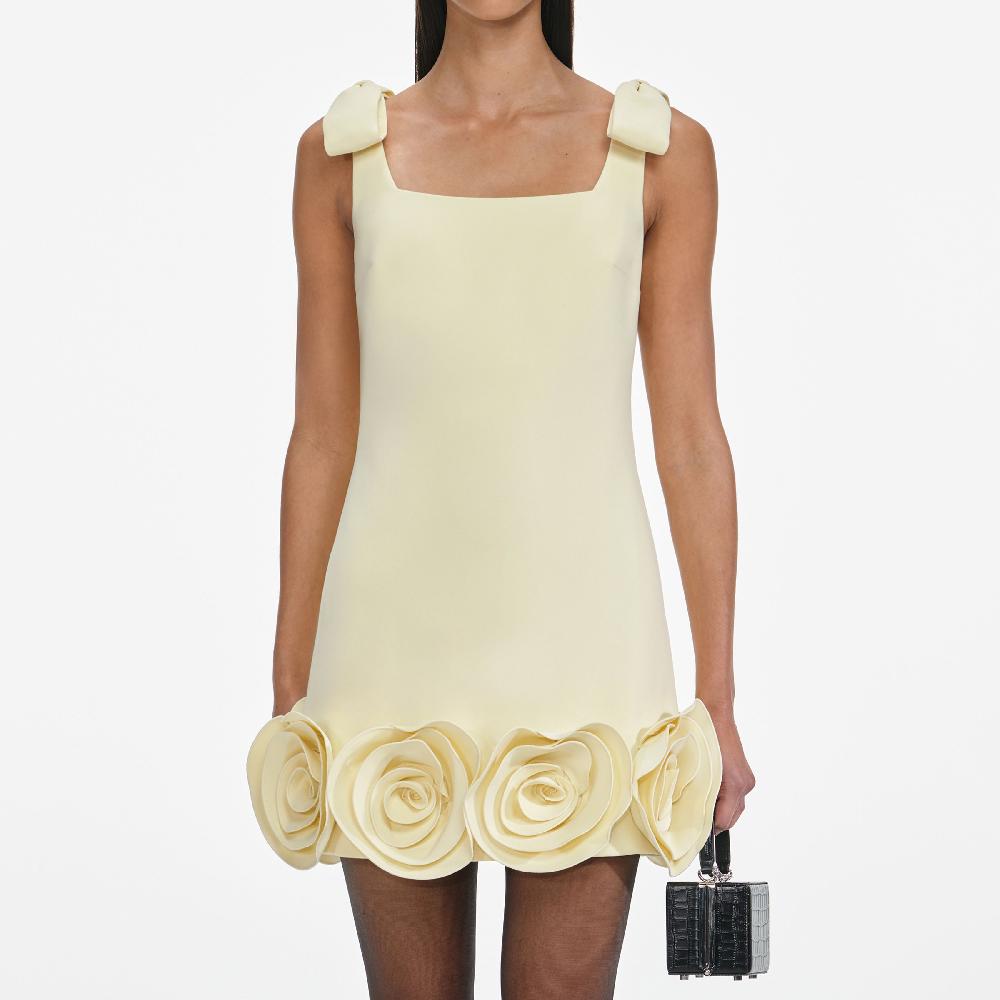 Self Portrait Yellow Crepe 3D Flower Mini Dress CLOTHING