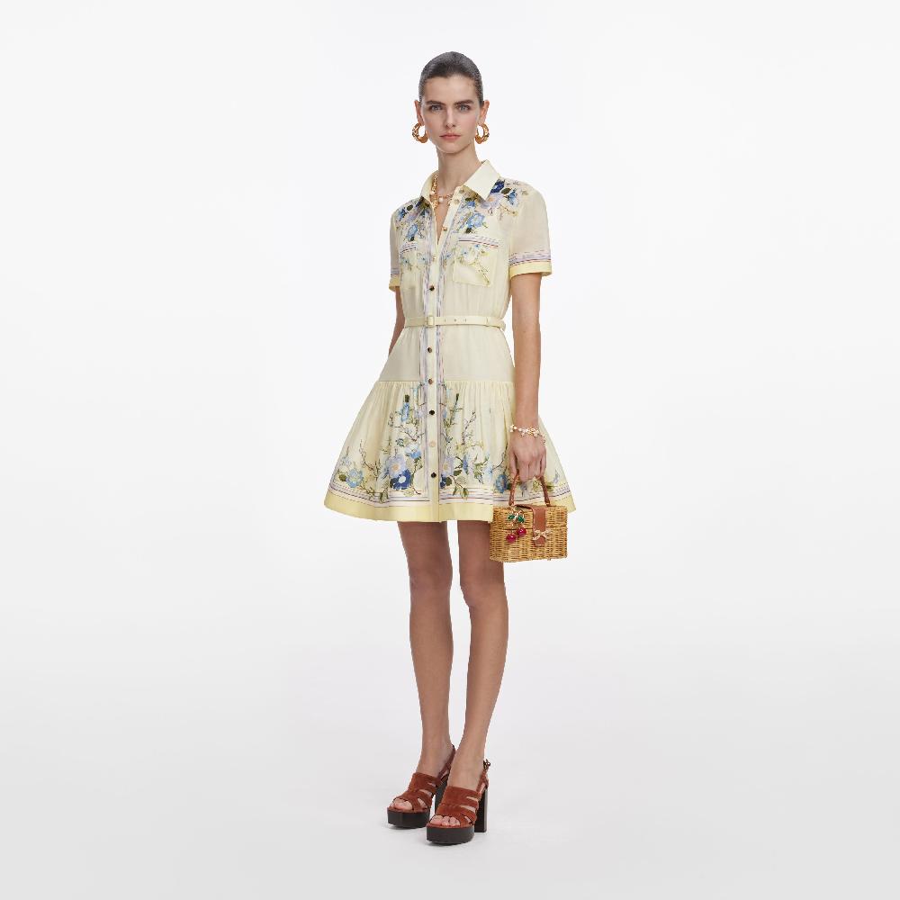 Self Portrait Yellow Floral Organza Mini Dress CLOTHING