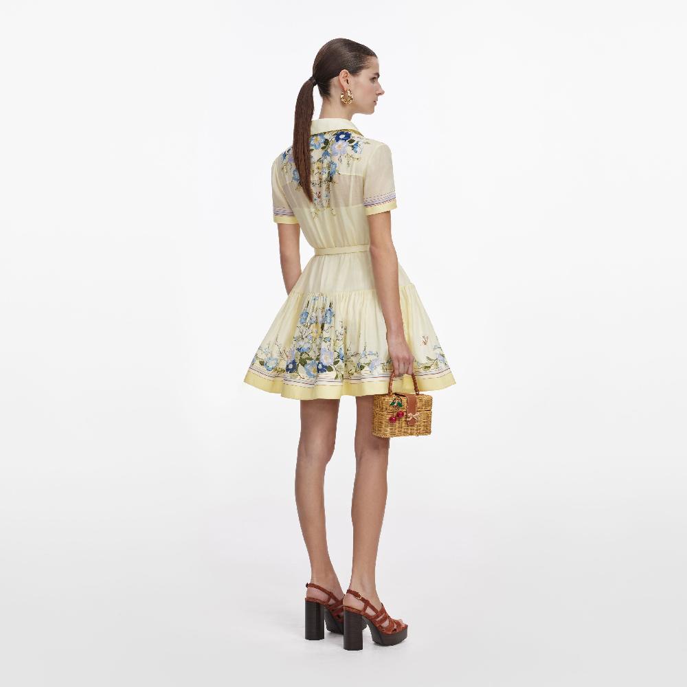 Self Portrait Yellow Floral Organza Mini Dress CLOTHING