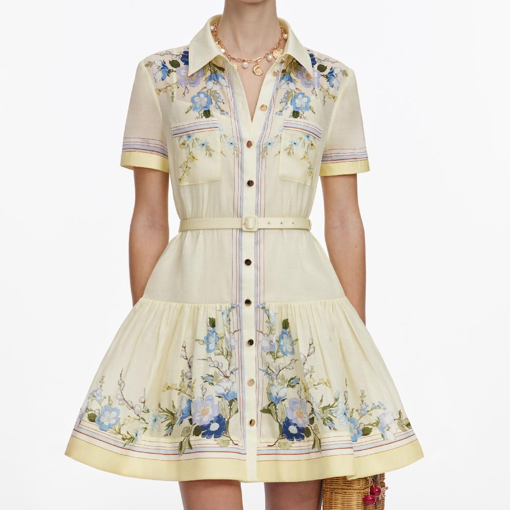 Self Portrait Yellow Floral Organza Mini Dress CLOTHING