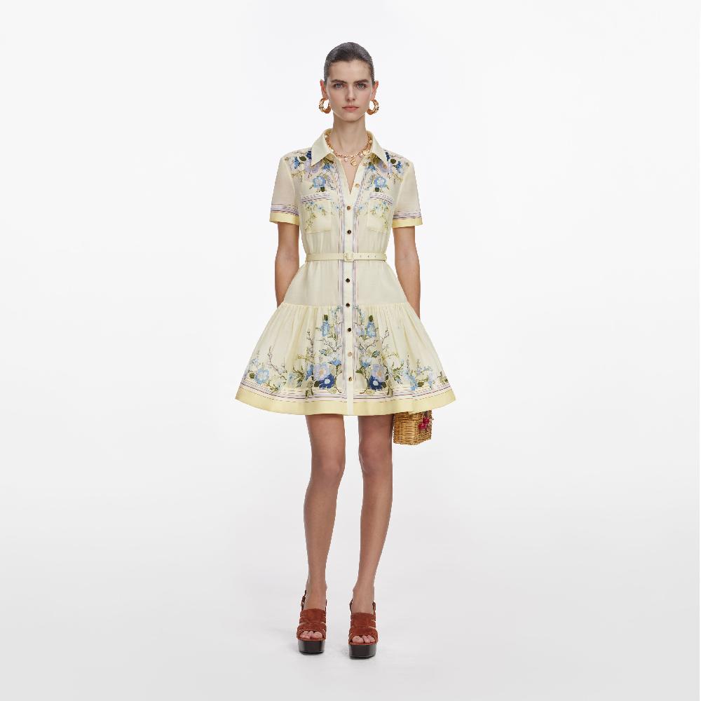 self portrait Yellow Floral Organza Mini Dress CLOTHING