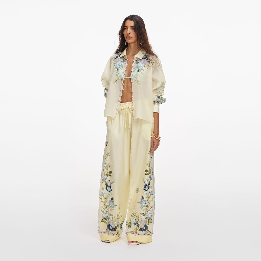 Self Portrait Yellow Floral Organza Trousers CLOTHING