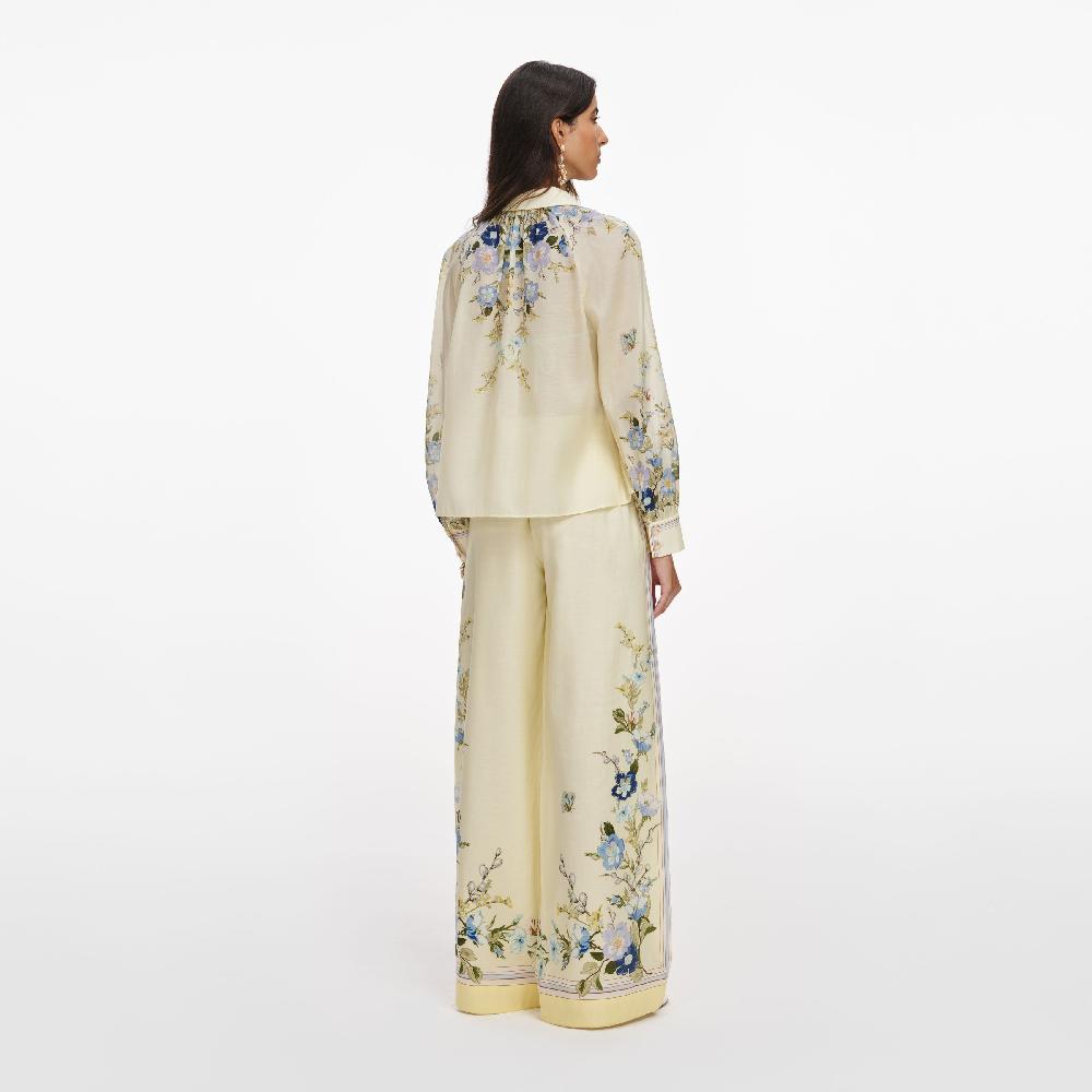 Self Portrait Yellow Floral Organza Trousers CLOTHING