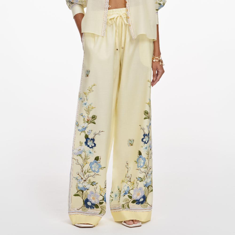 Self Portrait Yellow Floral Organza Trousers CLOTHING