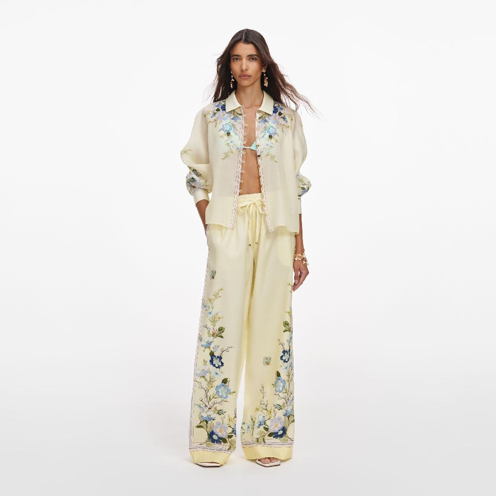 self portrait Yellow Floral Organza Trousers CLOTHING