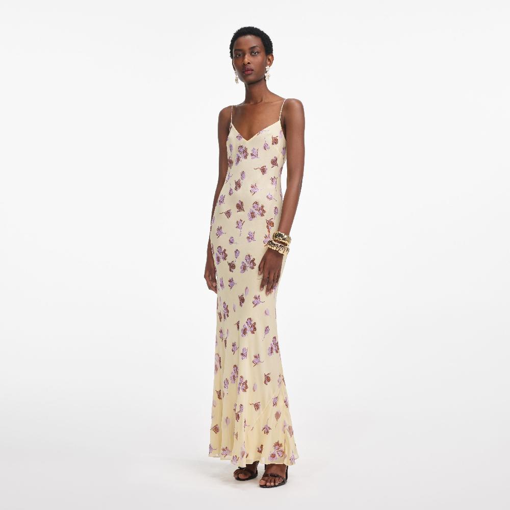 Self Portrait Yellow Floral Rhinestone Maxi Dress CLOTHING