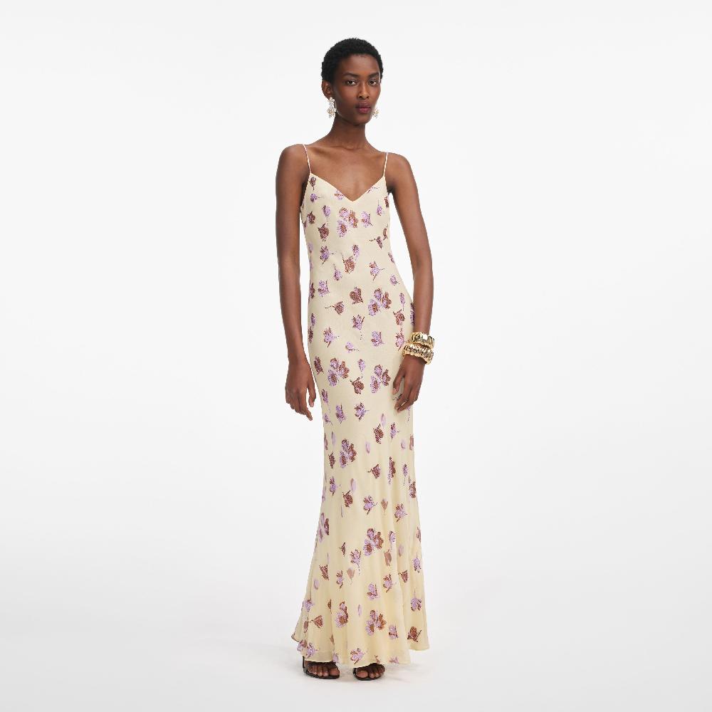 self portrait Yellow Floral Rhinestone Maxi Dress CLOTHING