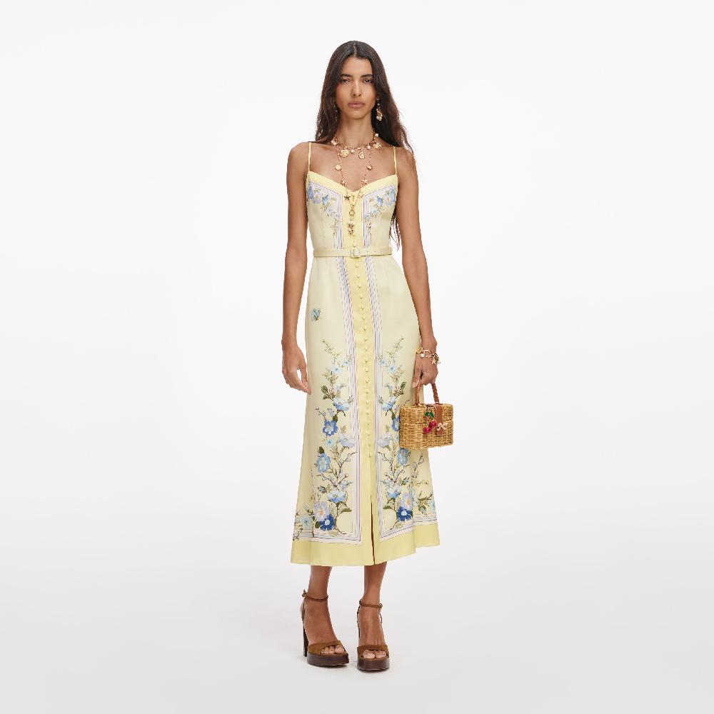 self portrait Yellow Floral Silk Midi Dress CLOTHING