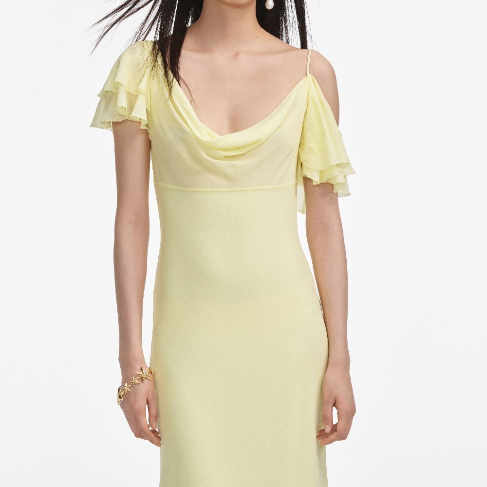 Self Portrait Yellow Georgette Frill Midi Dress CLOTHING