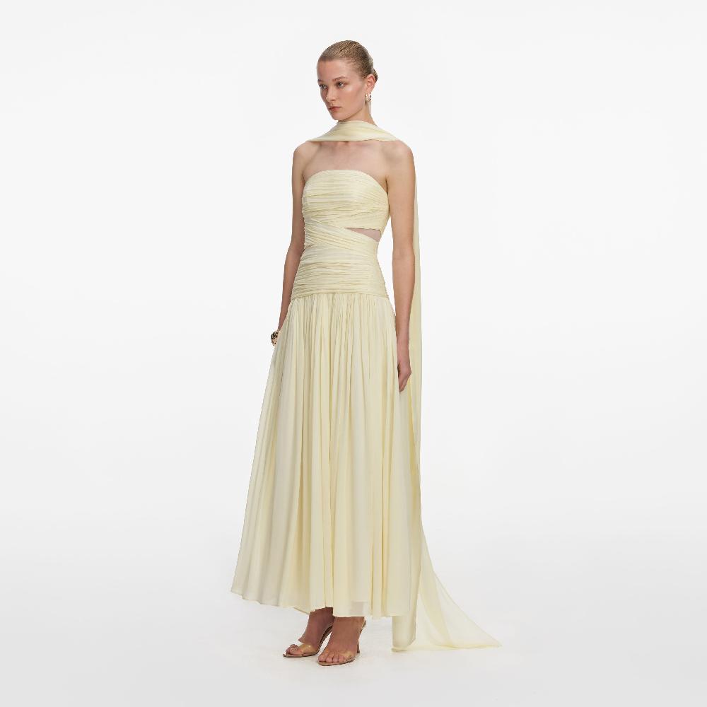 Self Portrait Yellow Georgette Scarf Midi Dress CLOTHING