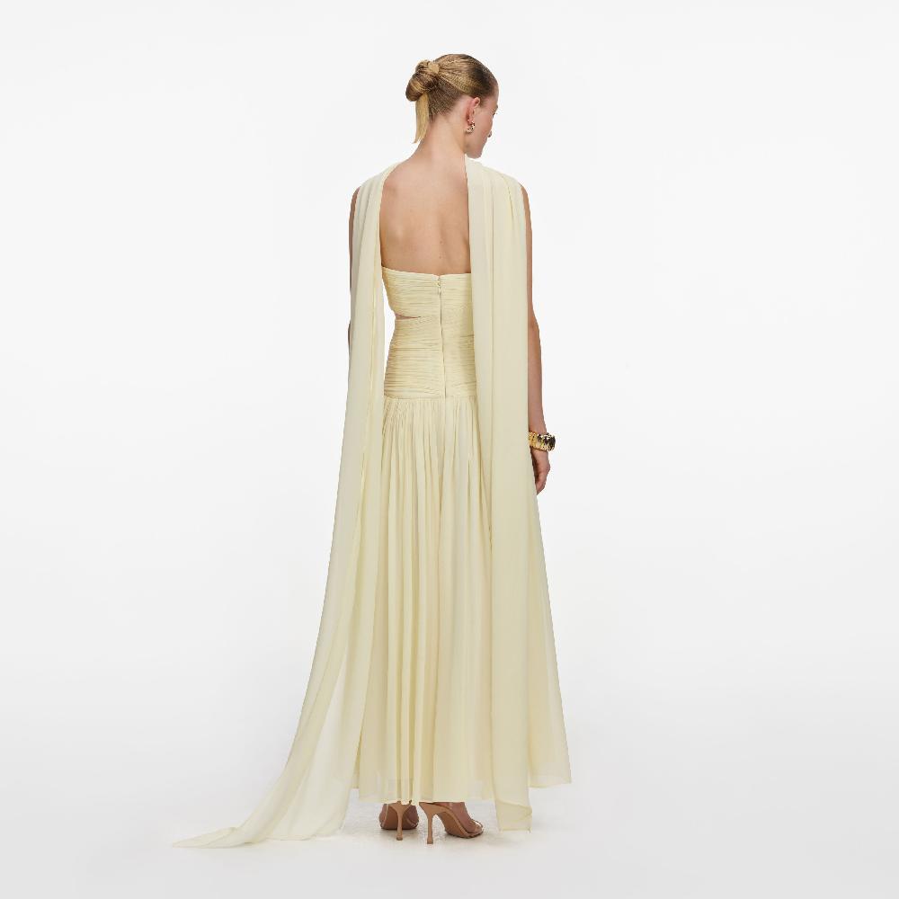 Self Portrait Yellow Georgette Scarf Midi Dress CLOTHING