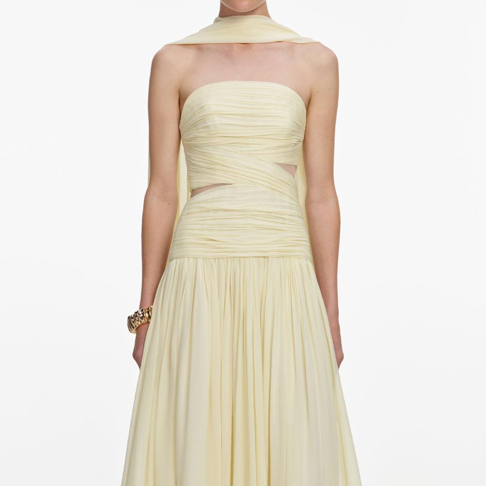 Self Portrait Yellow Georgette Scarf Midi Dress CLOTHING