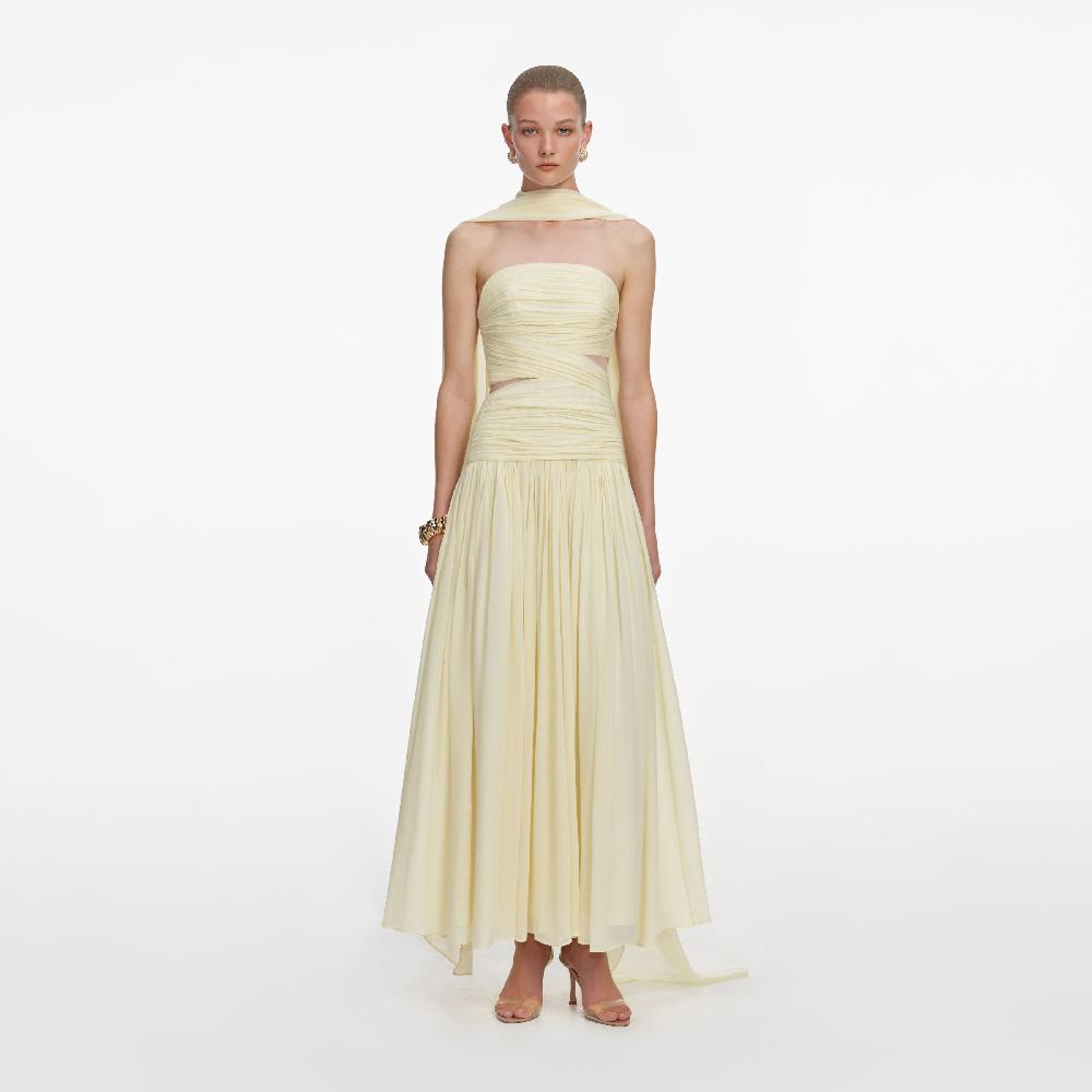 self portrait Yellow Georgette Scarf Midi Dress CLOTHING