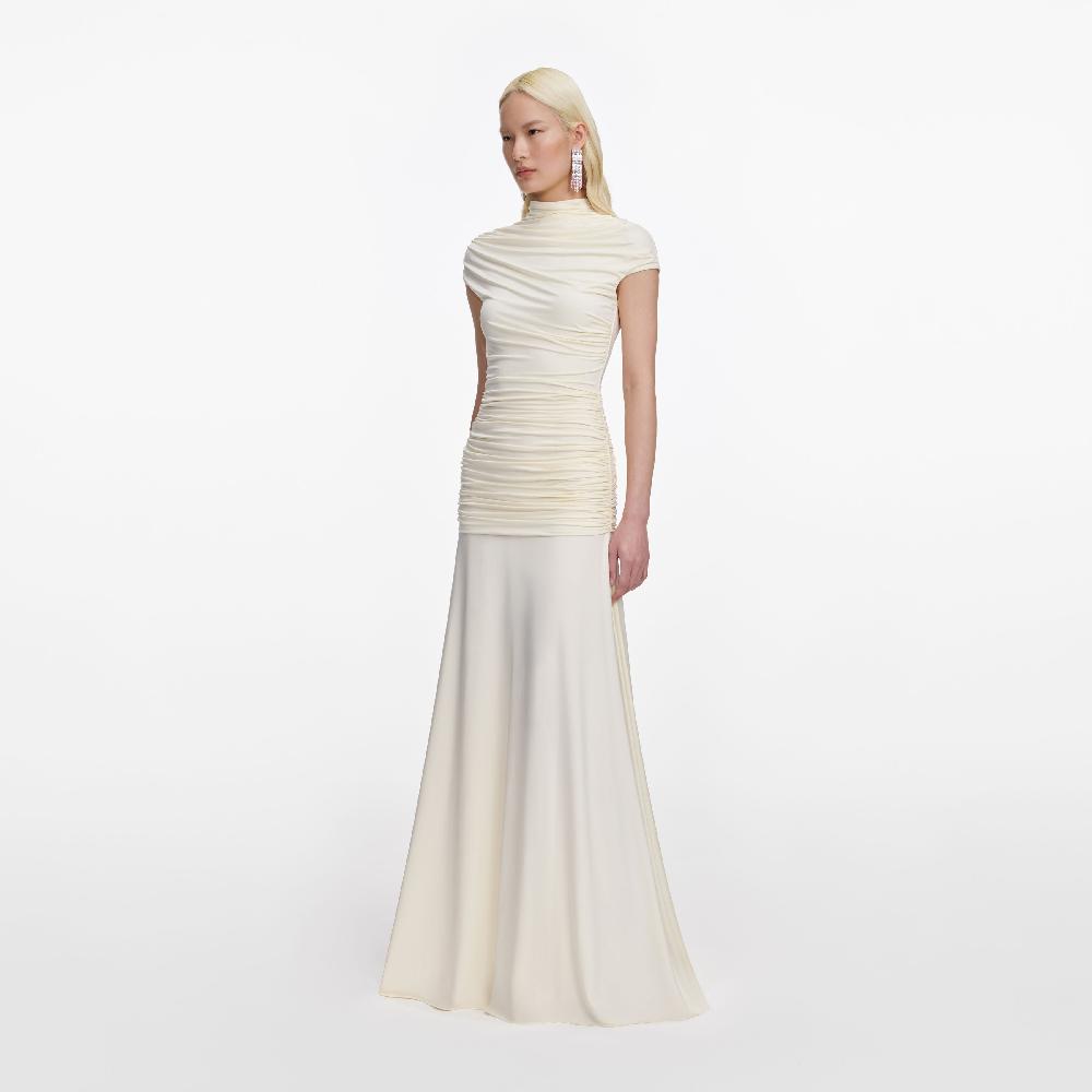 Self Portrait Yellow Jersey Draped Maxi Dress CLOTHING